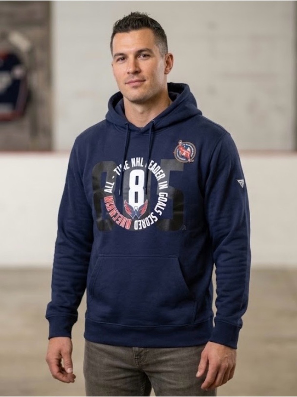 NHL Men's Navy Pullover Hoodie with Front Graphic ALEXANDER OVECHKIN